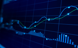 Monitor displaying financial graph, Public Cloud | DXC Technology Customer Story